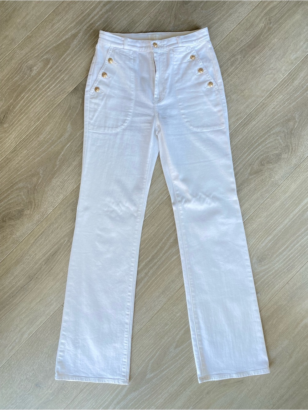 7 For All Mankind White Straight Leg Jeans Gold Button Pockets Size 28